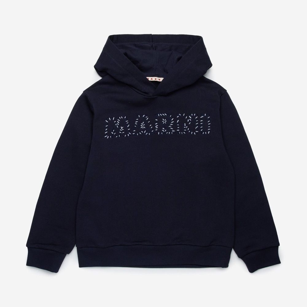 Marni Dark Blue Hoodie with Embroidered Detail